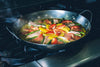 Bourgeat paella pan - black steel: Diameter 17 3/4 in. , height 2 1/4 in. , weight 9 lbs