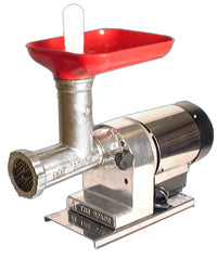 <img src="https://cdn.shopify.com/s/files/1/0084/6109/0875/products/12EL_2.jpg?v=1572108628" alt="Omcan Electric Meat Grinder, Polished aluminum Body">