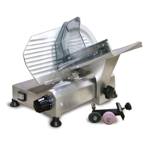 <img src="https://cdn.shopify.com/s/files/1/0084/6109/0875/products/OC195MS_1__2.jpg?v=1572108655" alt="Omcan Meat Slicer, Gravity Feed, 8" Dia. Carbon Steel Blade">